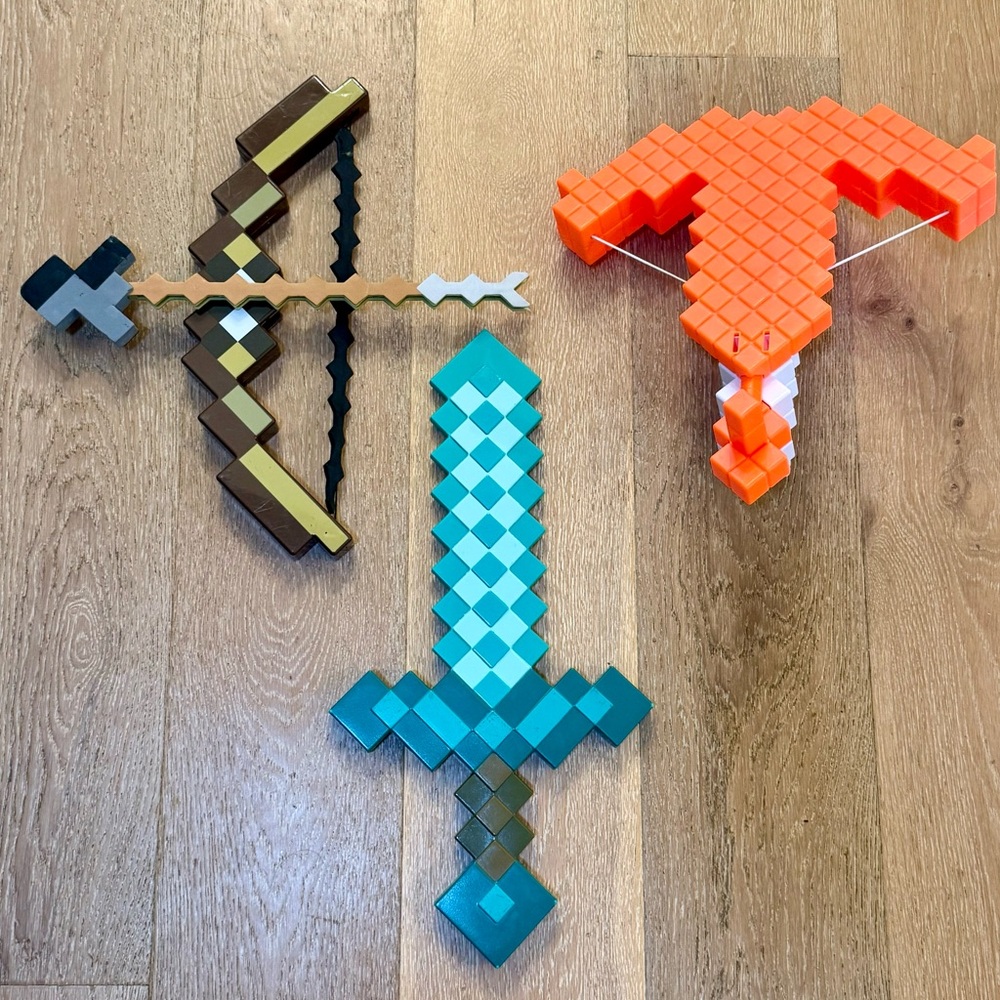 Minecraft 3-Toy Bundle: Sword, Bow and Arrow, Nerf Crossbow
